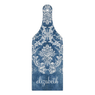 Planche À Découper Sapphire Blue Vintage Damask Modèle et nom