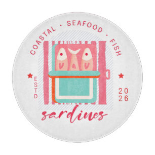 Planche À Découper Sardines fantaisistes de la plage côtière rose
