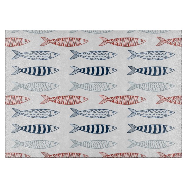 Planche À Découper Sardines méditerranéennes décoratives Motif de poi (Devant)