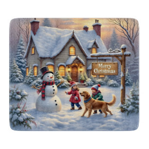 Planche À Découper Scène d'art de Noël enneigée et cosy