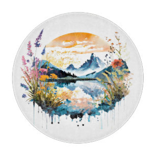 Planche À Découper Scène de montagne à l'aquarelle