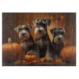 Planche À Découper Schnauzer Chiot Automne Citrouille de plaisir