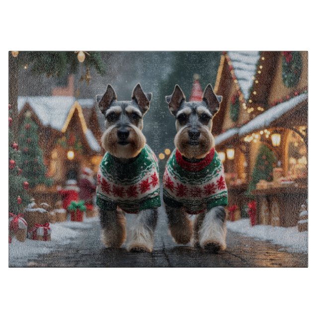 Planche À Découper Schnauzer Dogs Christmas Snow Holiday  (Devant)