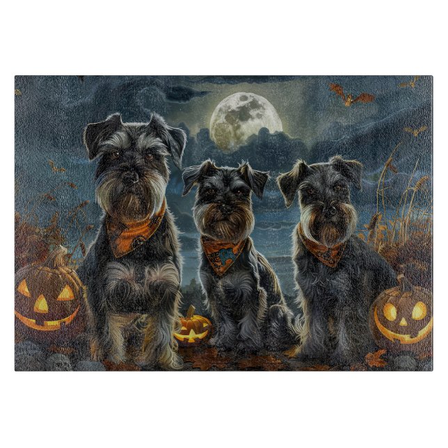 Planche À Découper Schnauzer Halloween Éffrayant (Devant)