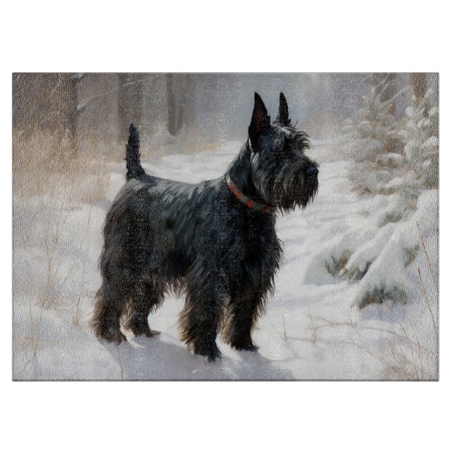 Planche À Découper Scottish Terrier Laisser Il Neige Noël (Devant)