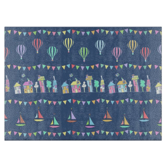 Planche À Découper Seaside Town Sail Boats and Bunting Pattern Blue (Devant)