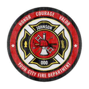 Planche À Découper Secourt de pompier AJOUTER LE NOM Insigne du servi