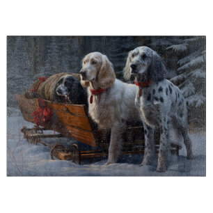 Planche À Découper Setter Anglais Décor de Noël Traîneau enneigé