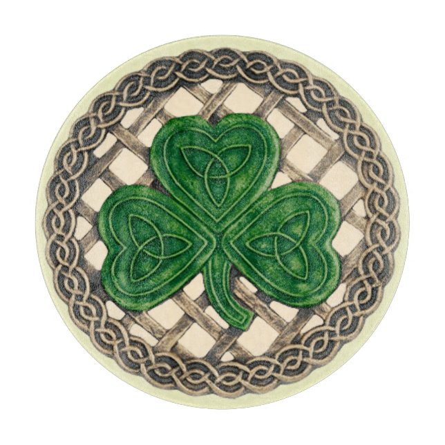 Planche À Découper Shamrock Beige Sur Planche À Découpe Céltic Knots (Devant)