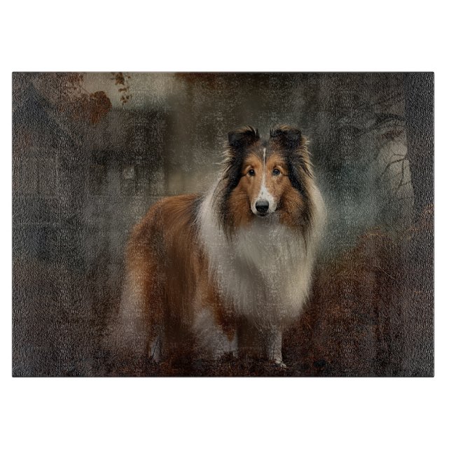 Planche À Découper Shetland Sheepdog Halloween effrayant (Devant)