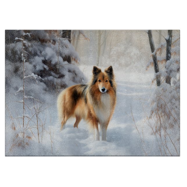 Planche À Découper Shetland Sheepdog Laisser neiger Noël (Devant)