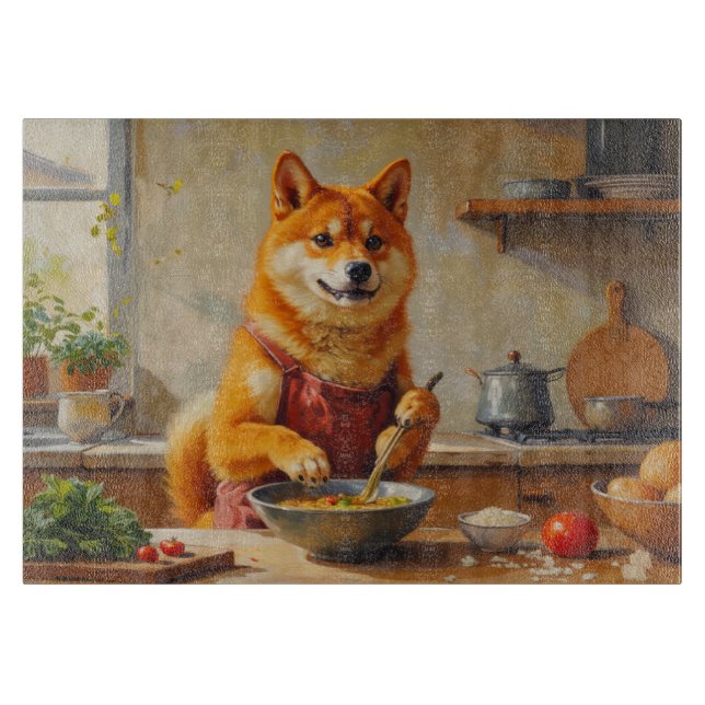 Planche À Découper Shiba Inu Cooking in Kitchen (Devant)