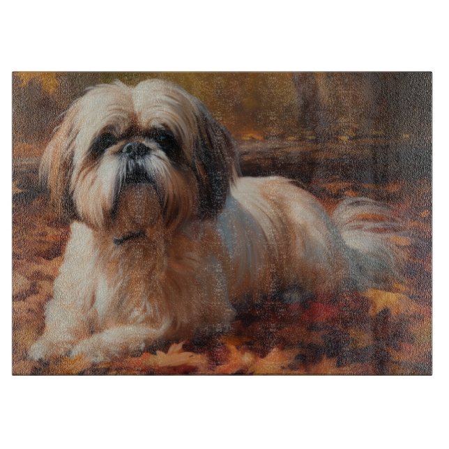 Planche À Découper Shih Tzu à l'automne Feuilles automne Inspire (Devant)