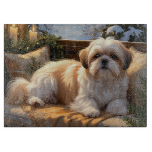 Planche À Découper Shih Tzu avec les lumières de Noël