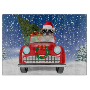 Planche À Découper Shih Tzu Chien Voiture De Conduite En Neige Noël