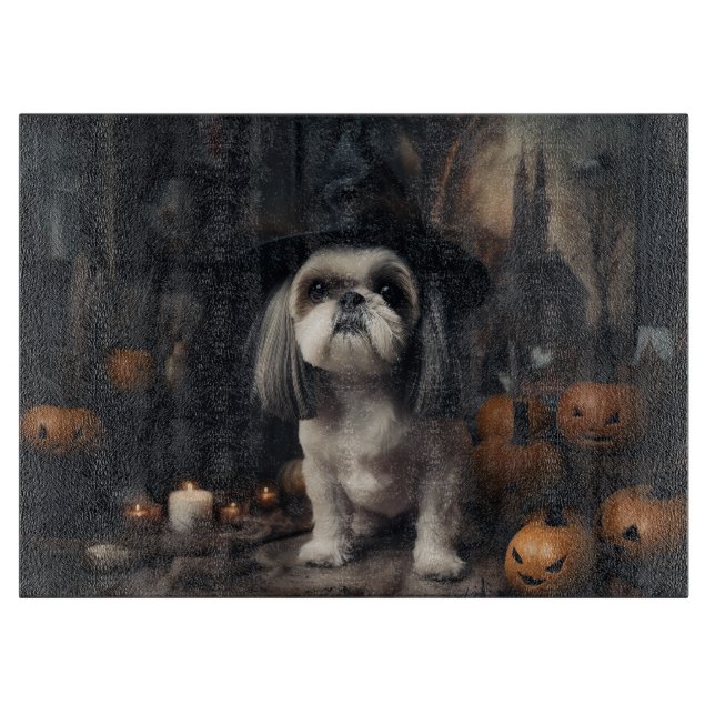 Planche À Découper Shih Tzu Citrouilles Halloween effrayant (Devant)