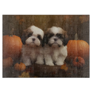 Planche À Découper Shih Tzu Puppy Automne Citrouille de plaisir