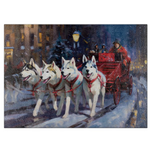Planche À Découper Siberian Husky Saison de Fêtes de Noël