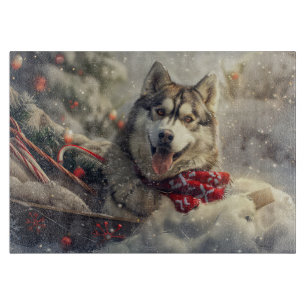 Planche À Découper Sibérie Husky Chien Festif de Noël