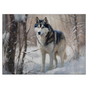 Planche À Découper Sibérien Husky Laisser Neige Noël