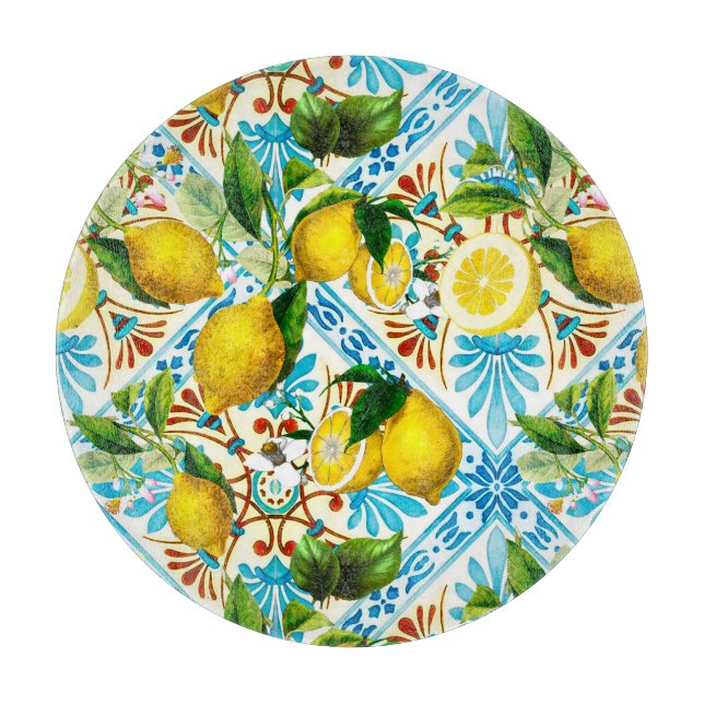 Planche À Découper  Sicilian style,summer art ,lemons   (Devant)