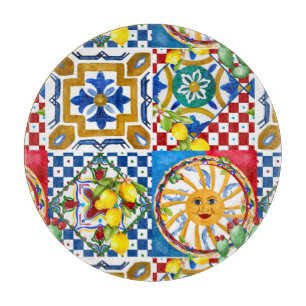 Planche À Découper Sicilien, majolica, tuiles, citrons   