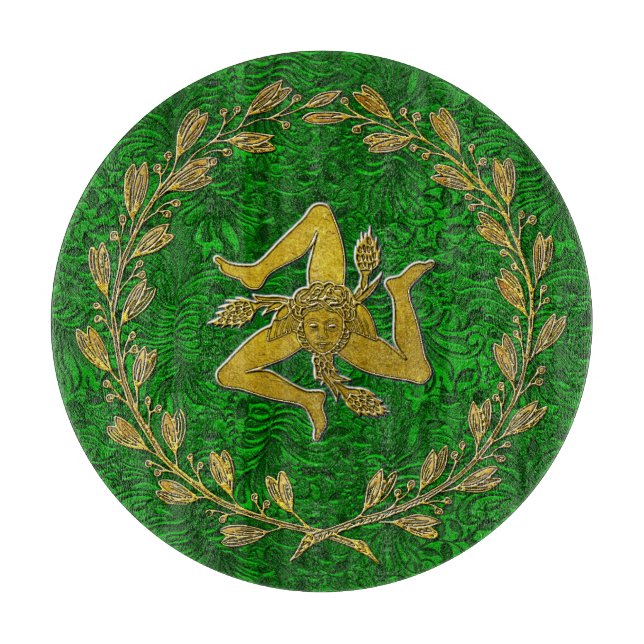 Planche À Découper Sicilien Trinacria Olive Wreath Patina Arrière - p (Devant)