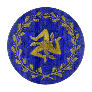 Planche À Découper Sicilien Trinacria Olive Wreath Patina Arrière - p