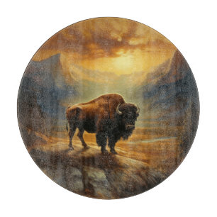 Planche À Découper Silhouette du coucher de soleil de bison de buffle