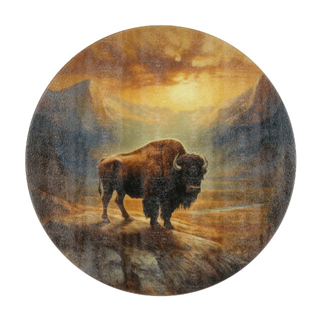 Planche À Découper Silhouette du coucher de soleil de bison de buffle (Devant)