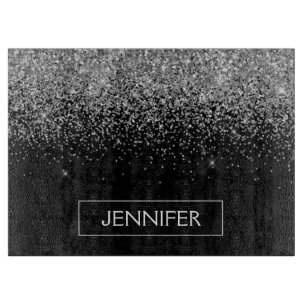 Planche À Découper Silver Black Parties scintillant Girl Monogramme N