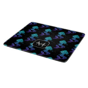 Planche À Découper Sirène bleu aqua ombré motif Paillettes Monogramme