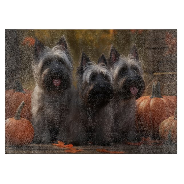 Planche À Découper Skye Terrier Chiot Automne Citrouille délice (Devant)