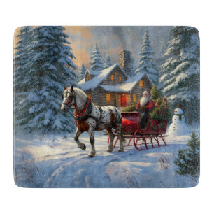 Planche À Découper Sleigh Père Noël à cheval de Noël