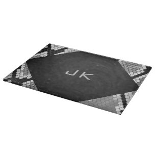 Planche À Découper Snakeskin Gris, blanc et noir Monogramme