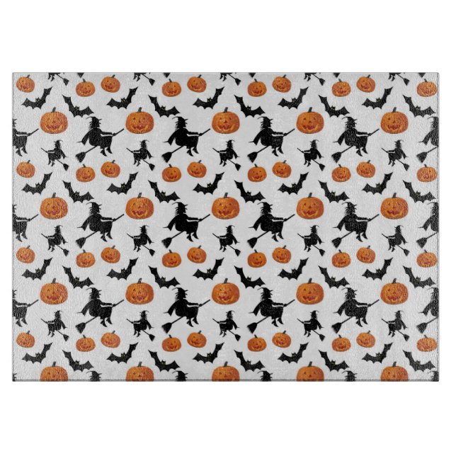 Planche À Découper Sorcières d'Halloween, Citrouilles et chauves-sour (Devant)