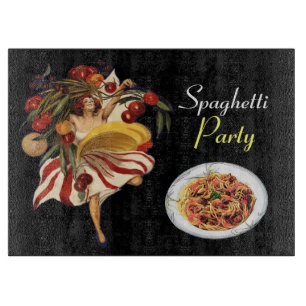 PLANCHE À DÉCOUPER SPAGHETTI PARTY DANCE, CUISINE ITALIENNE ET TOMATE