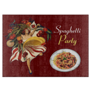 PLANCHE À DÉCOUPER SPAGHETTI PARTY DANCE, CUISINE ITALIENNE ET TOMATE
