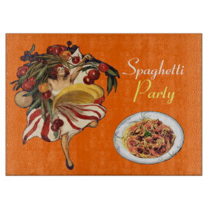PLANCHE À DÉCOUPER SPAGHETTI PARTY DANCE, CUISINE ITALIENNE ET TOMATE