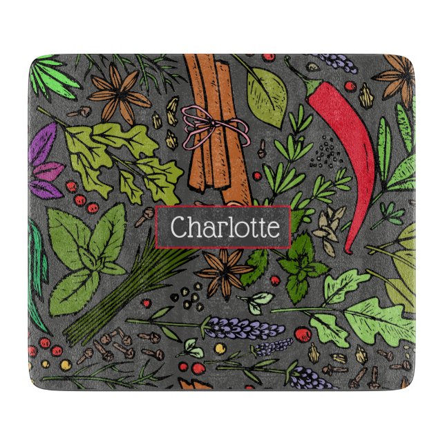 Planche À Découper Spices motif nom personnalisé gris (Devant)