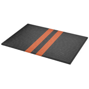 Planche À Découper Sportive Orange Stripes sur fibre de carbone