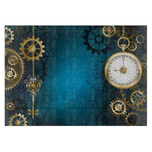 Planche À Découper Steampunk Arrière - plan turquoise avec Gears