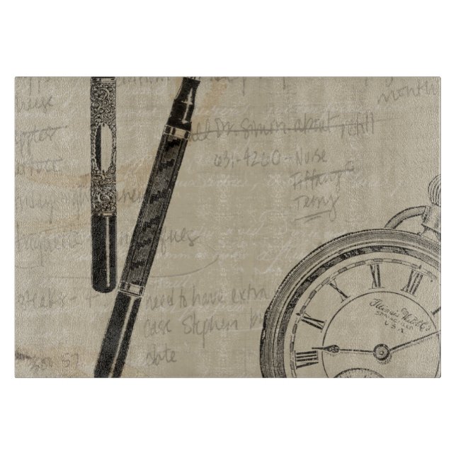 Planche À Découper Stylos-plumes et Watchface avec des notes (Devant)