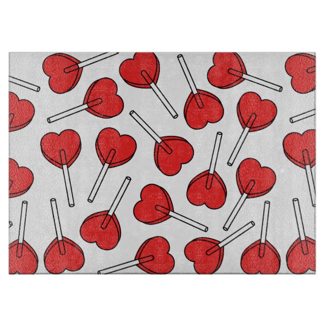 Planche À Découper Sucettes rouges, sucettes en forme de cœur, motif  (Devant)