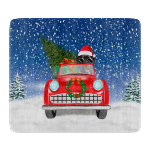 Planche À Découper Super Dane Chien Conduite Voiture En Neige Noël