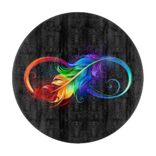 Planche À Découper Symbole d'infini avec plume arc-en-ciel