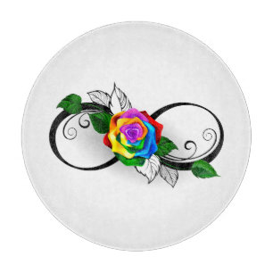 Planche À Découper Symbole d'infini avec rose arc-en-ciel