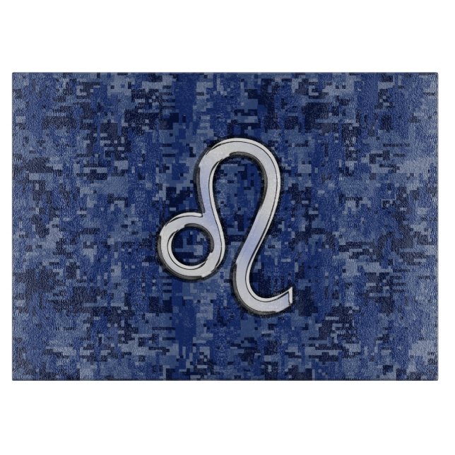 Planche À Découper Symbole Leo Zodiac sur la Camo numérique bleu mari (Devant)