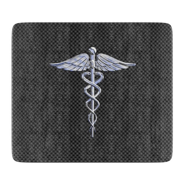 Planche À Découper Symbole Médicale Silver Caduceus Style fibre de ca (Devant)