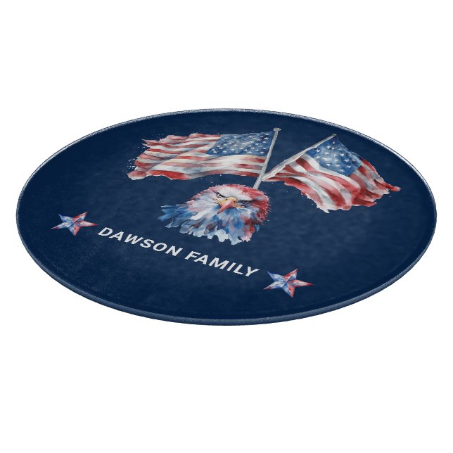 Planche À Découper Symboles américains Nom de famille personnalisé (Coin)
